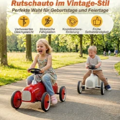Vintage Rutschauto aus Metall für Kleinkinder ab 18 Monaten Weiß/Schwarz/Rot