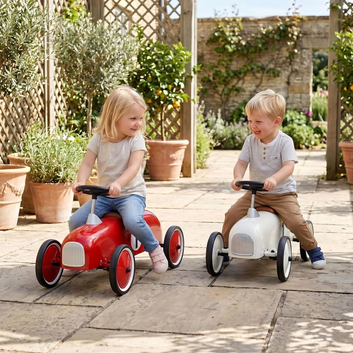 Vintage Rutschauto aus Metall für Kleinkinder ab 18 Monaten Weiß/Schwarz/Rot