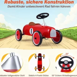 Vintage Rutschauto aus Metall für Kleinkinder ab 18 Monaten Weiß/Schwarz/Rot