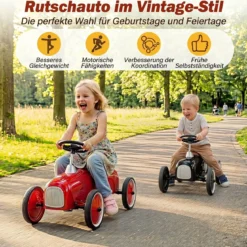 Vintage Rutschauto aus Metall für Kleinkinder ab 18 Monaten Weiß/Schwarz/Rot