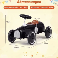 Vintage Rutschauto aus Metall für Kleinkinder ab 18 Monaten Weiß/Schwarz/Rot