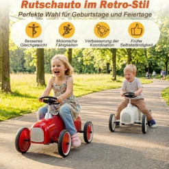 Vintage Rutschauto aus Metall für Kleinkinder ab 18 Monaten Weiß/Schwarz/Rot