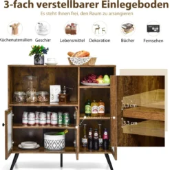 Vintage Sideboard mit Verstellbaren Einlegeböden für Ess- / Wohn- / Arbeitszimmer Rustikales Braun