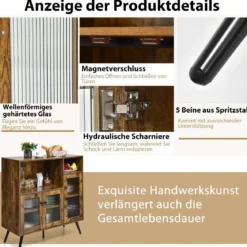 Vintage Sideboard mit Verstellbaren Einlegeböden für Ess- / Wohn- / Arbeitszimmer Rustikales Braun