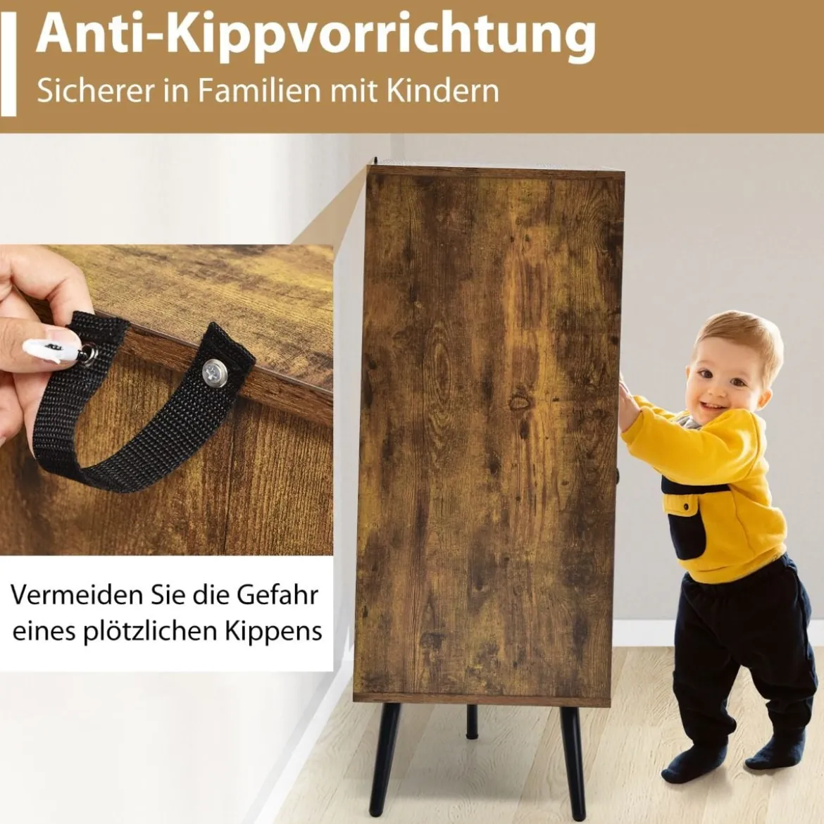 Vintage Sideboard mit Verstellbaren Einlegeböden für Ess- / Wohn- / Arbeitszimmer Rustikales Braun
