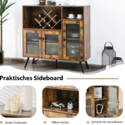 Vintage Sideboard mit Verstellbaren Einlegeböden für Ess- / Wohn- / Arbeitszimmer Rustikales Braun