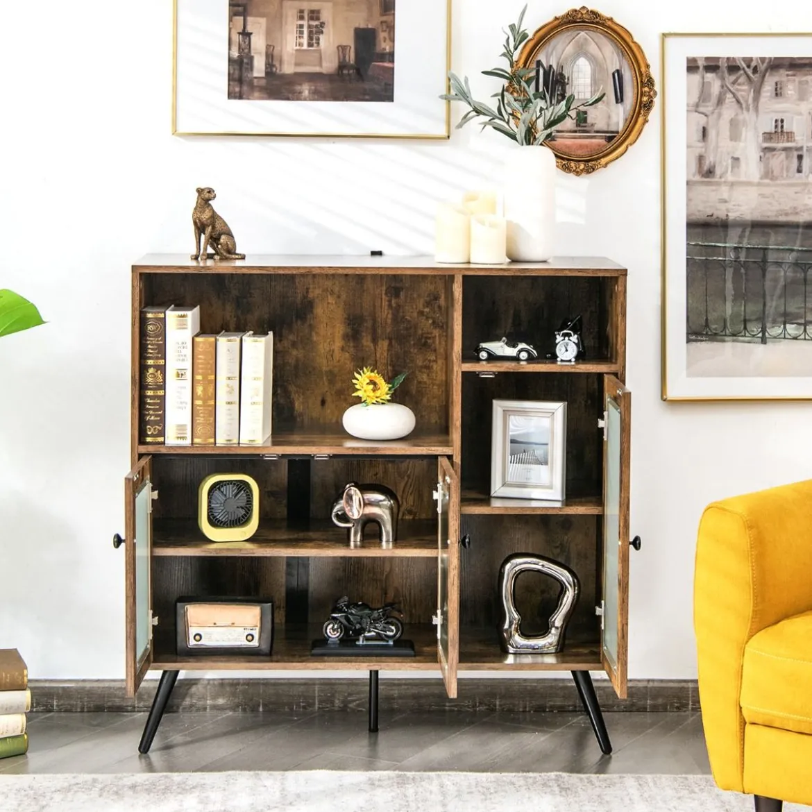 Vintage Sideboard mit Verstellbaren Einlegeböden für Ess- / Wohn- / Arbeitszimmer Rustikales Braun