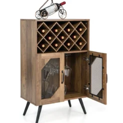 Vintage Weinschrank mit Abnehmbarem Weinregal Barschrank für 11 Weinflaschen & 9 Weingläser Braun