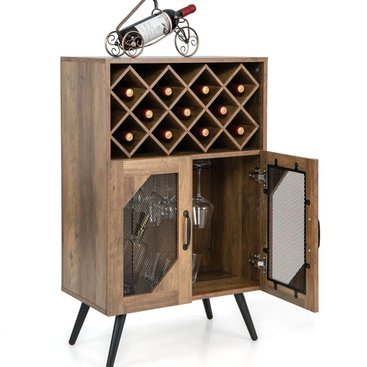 Vintage Weinschrank mit Abnehmbarem Weinregal Barschrank für 11 Weinflaschen & 9 Weingläser Braun