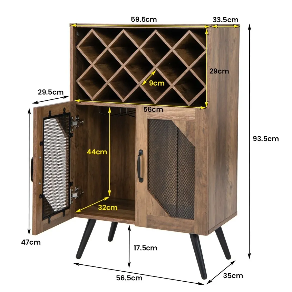 Vintage Weinschrank mit Abnehmbarem Weinregal Barschrank für 11 Weinflaschen & 9 Weingläser Braun