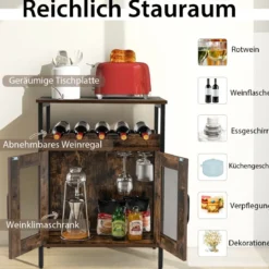 Vintage Weinschrank mit Abnehmbarem Weinregal & Integrierten Glashaltern Rustikales Braun