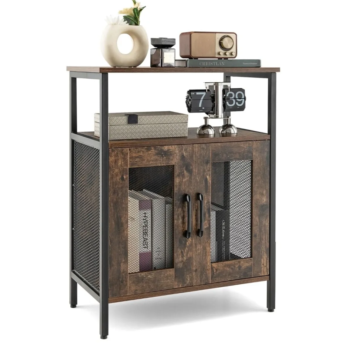 Vintage Weinschrank mit Abnehmbarem Weinregal & Integrierten Glashaltern Rustikales Braun