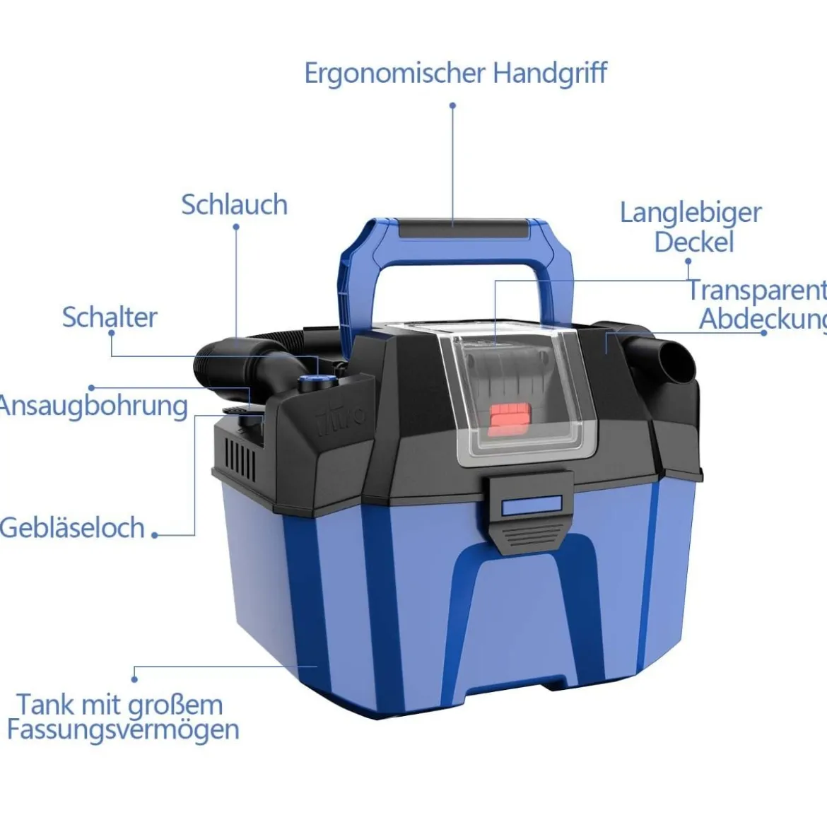 18V kabelloser Staubsauger mit 10 L Wassertank 3 in 1 Nasssauger & Trockensauger & Aschesauger