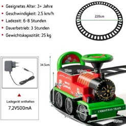 6V Kinder Aufsitz Lokomotive mit Bahn Elektro Kinderauto mit Musik & Lichter & Box unter dem Sitz