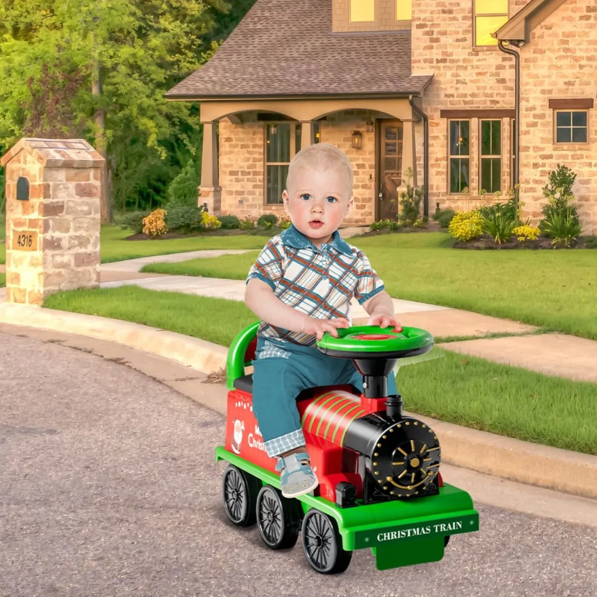 6V Kinder Aufsitz Lokomotive mit Bahn Elektro Kinderauto mit Musik & Lichter & Box unter dem Sitz