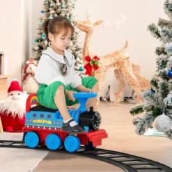 6V Kinder Aufsitz Lokomotive mit Bahn Elektro Kinderauto mit Musik & Lichter & Box unter dem Sitz