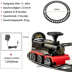 6V Kinder Aufsitz Lokomotive mit Bahn Elektro Kinderauto mit Musik & Lichter & Box unter dem Sitz