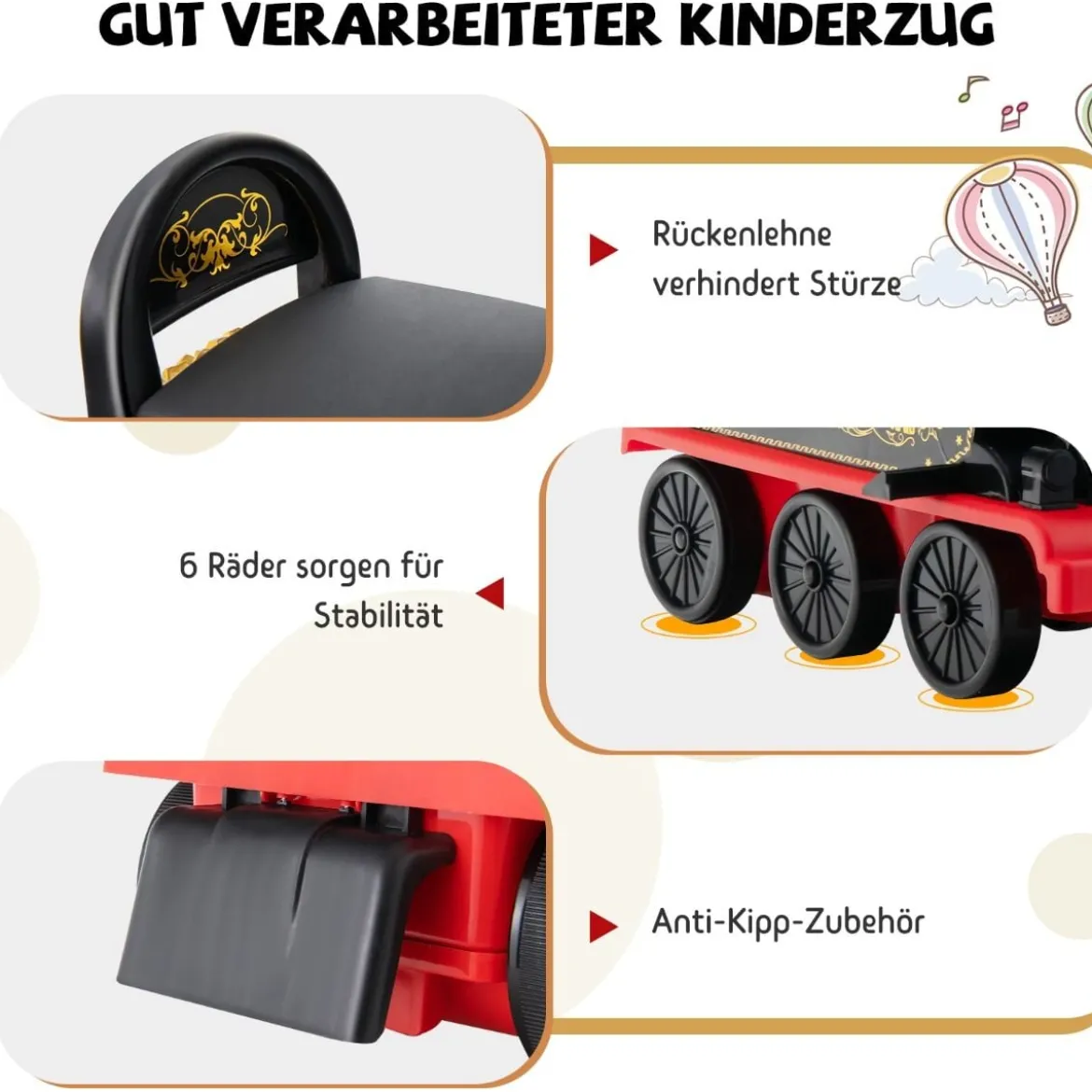 6V Kinder Aufsitz Lokomotive mit Bahn Elektro Kinderauto mit Musik & Lichter & Box unter dem Sitz