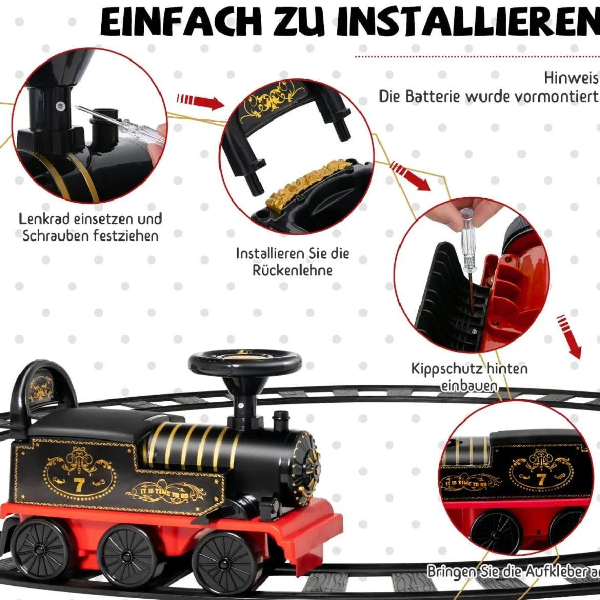 6V Kinder Aufsitz Lokomotive mit Bahn Elektro Kinderauto mit Musik & Lichter & Box unter dem Sitz