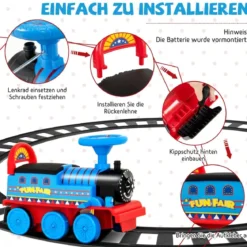 6V Kinder Aufsitz Lokomotive mit Bahn Elektro Kinderauto mit Musik & Lichter & Box unter dem Sitz