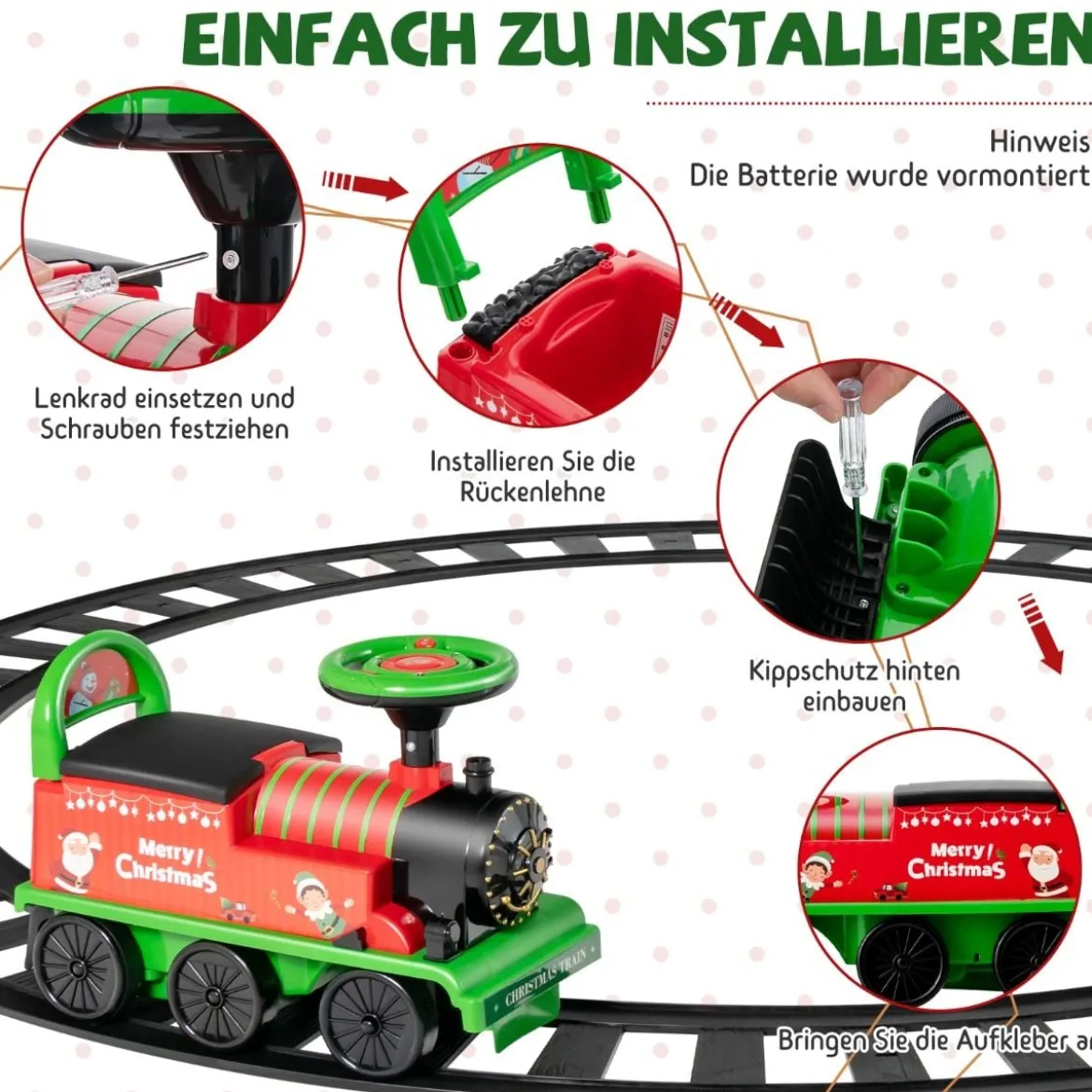 6V Kinder Aufsitz Lokomotive mit Bahn Elektro Kinderauto mit Musik & Lichter & Box unter dem Sitz