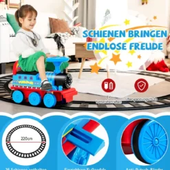 6V Kinder Aufsitz Lokomotive mit Bahn Elektro Kinderauto mit Musik & Lichter & Box unter dem Sitz