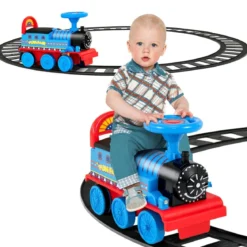 6V Kinder Aufsitz Lokomotive mit Bahn Elektro Kinderauto mit Musik & Lichter & Box unter dem Sitz