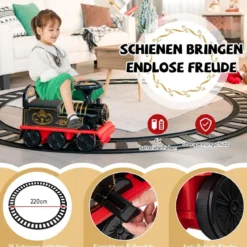6V Kinder Aufsitz Lokomotive mit Bahn Elektro Kinderauto mit Musik & Lichter & Box unter dem Sitz