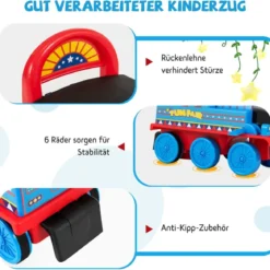 6V Kinder Aufsitz Lokomotive mit Bahn Elektro Kinderauto mit Musik & Lichter & Box unter dem Sitz
