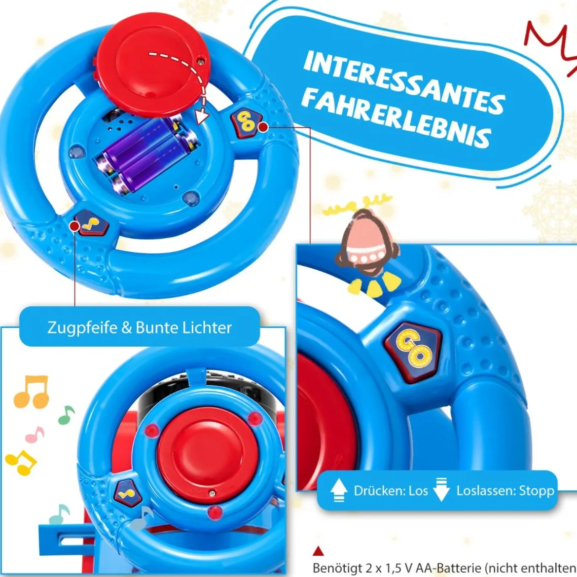 6V Kinder Aufsitz Lokomotive mit Bahn Elektro Kinderauto mit Musik & Lichter & Box unter dem Sitz