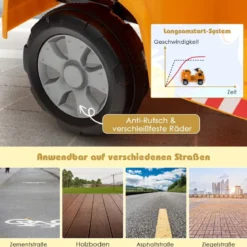 12V Kinder Aufsitz Müllwagen mit Musik Elektroauto mit Vorwärts-/Stop-/Rückwärtsfunktion Gelb