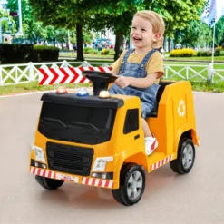12V Kinder Aufsitz Müllwagen mit Musik Elektroauto mit Vorwärts-/Stop-/Rückwärtsfunktion Gelb