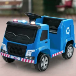 12V Kinder Aufsitz Müllwagen mit Musik & Hupen & Licht & Fernbedienung Blau