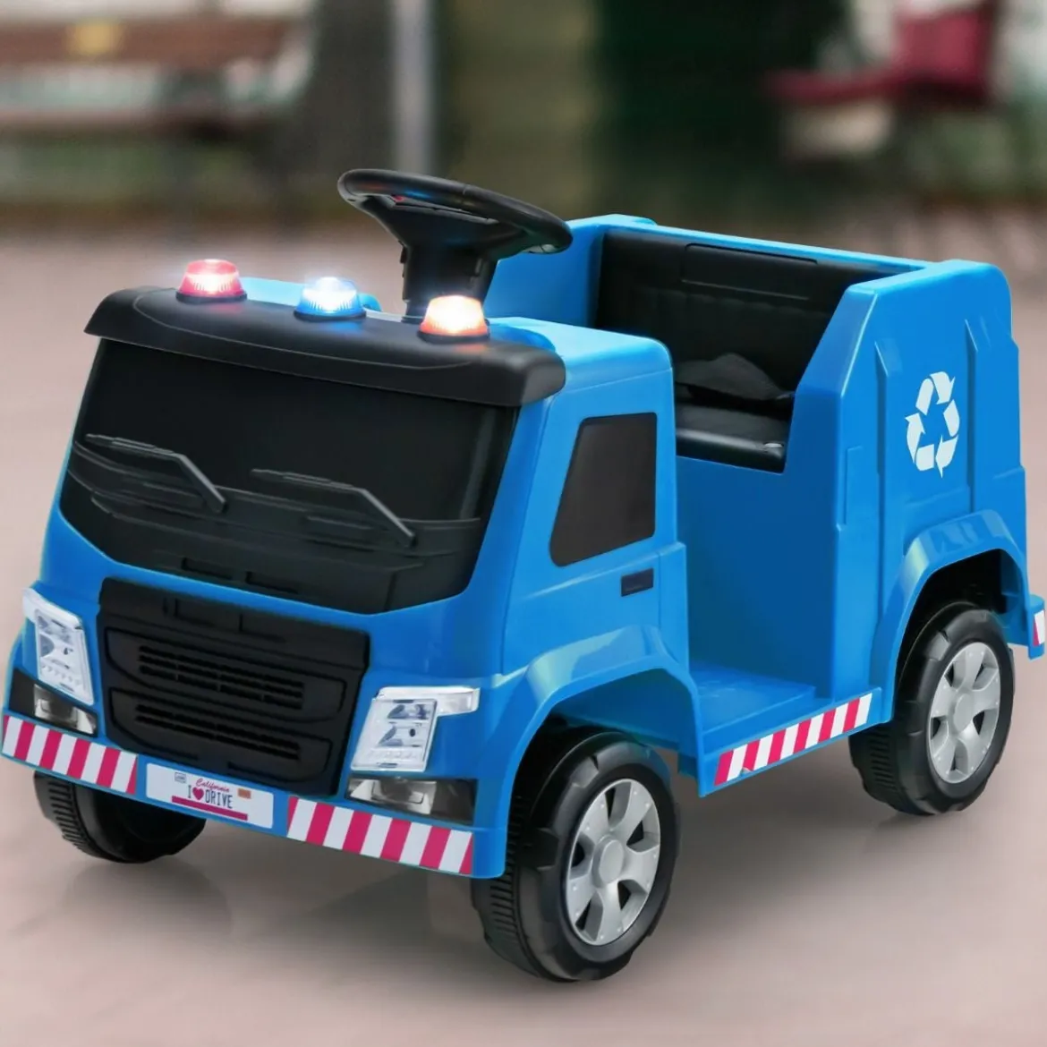 12V Kinder Aufsitz Müllwagen mit Musik & Hupen & Licht & Fernbedienung Blau