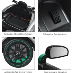 12V Kinderauto mit 2,4G Fernbedienung 3 Gang Elektroauto 3-5km/h mit LED Scheinwerfer Silbergrau