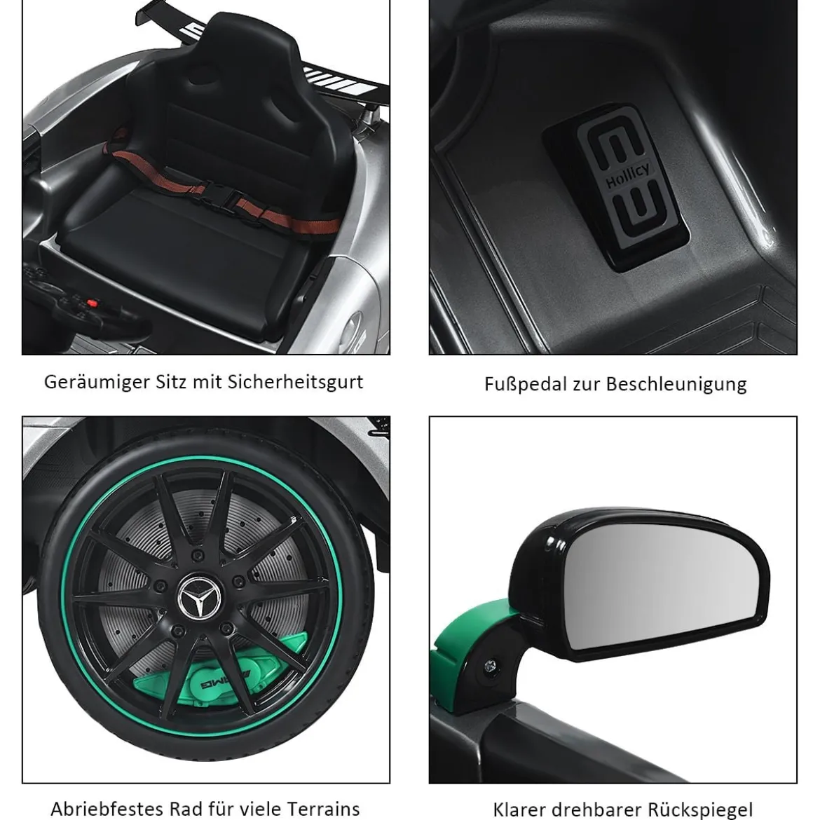 12V Kinderauto mit 2,4G Fernbedienung 3 Gang Elektroauto 3-5km/h mit LED Scheinwerfer Silbergrau