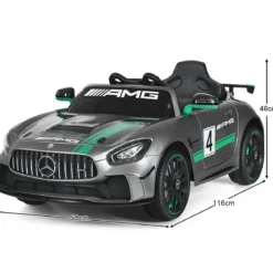 12V Kinderauto mit 2,4G Fernbedienung 3 Gang Elektroauto 3-5km/h mit LED Scheinwerfer Silbergrau