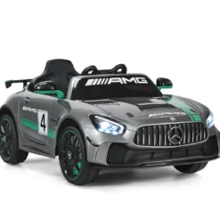 12V Kinderauto mit 2,4G Fernbedienung 3 Gang Elektroauto 3-5km/h mit LED Scheinwerfer Silbergrau
