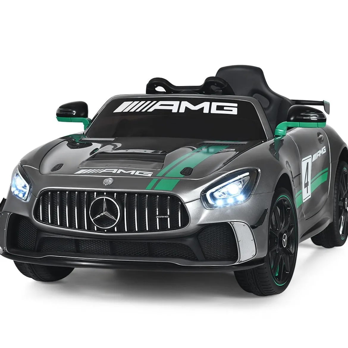 12V Kinderauto mit 2,4G Fernbedienung 3 Gang Elektroauto 3-5km/h mit LED Scheinwerfer Silbergrau