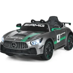 12V Kinderauto mit 2,4G Fernbedienung 3 Gang Elektroauto 3-5km/h mit LED Scheinwerfer Silbergrau