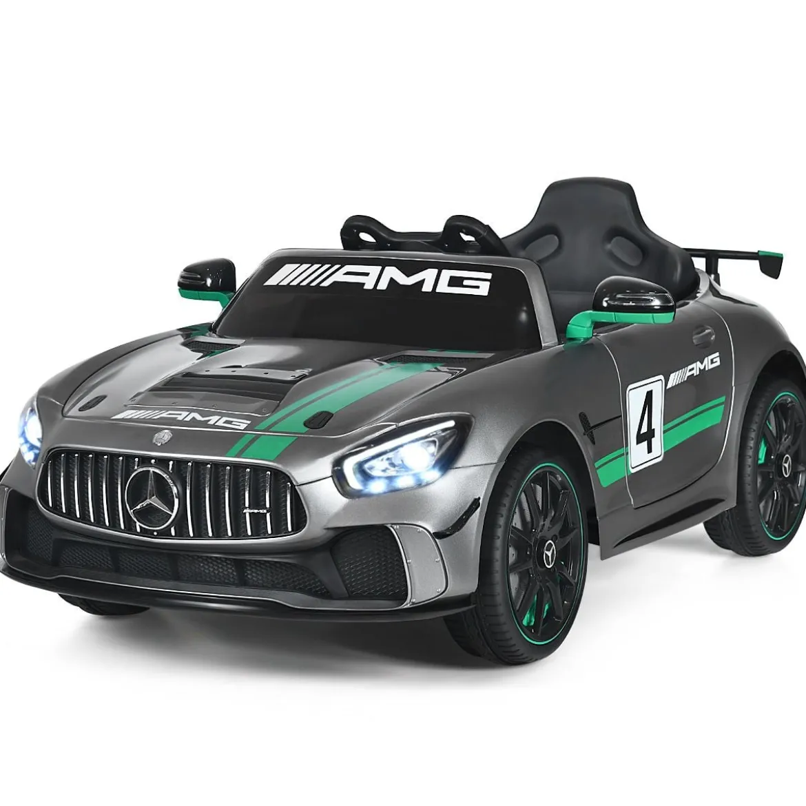 12V Kinderauto mit 2,4G Fernbedienung 3 Gang Elektroauto 3-5km/h mit LED Scheinwerfer Silbergrau
