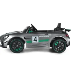 12V Kinderauto mit 2,4G Fernbedienung 3 Gang Elektroauto 3-5km/h mit LED Scheinwerfer Silbergrau