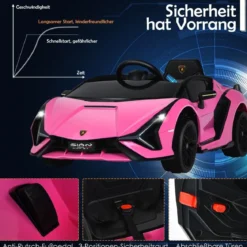 12V Kinderauto mit 2,4G-Fernbedienung mit Musik und LED-Scheinwerfer 108 x 64 x 41 cm Rosa