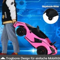 12V Kinderauto mit 2,4G-Fernbedienung mit Musik und LED-Scheinwerfer 108 x 64 x 41 cm Rosa