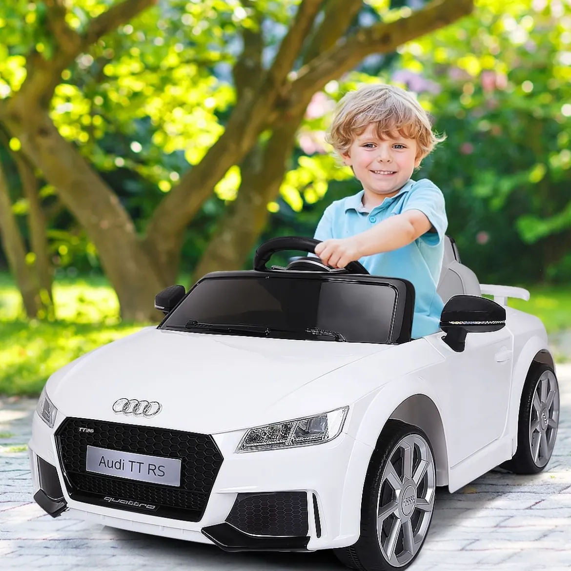 12V Kinderauto mit 2 Motoren und MP3 und Musik 104 x 63,5 x 45,5 cm Weiß