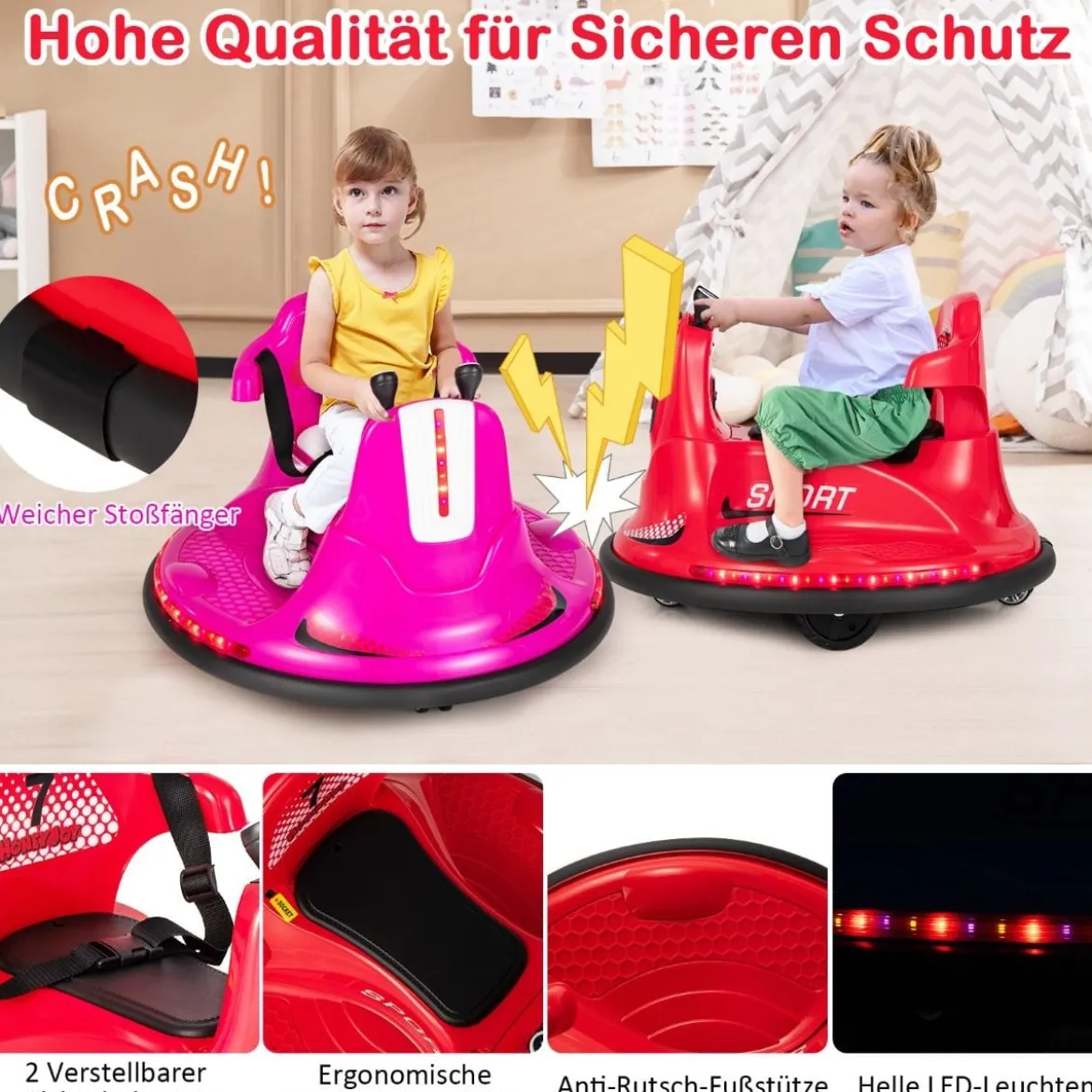 6V Kinder Autoscooter 360 Grad Drehung mit Musik & bunten LED Lichtern Rot