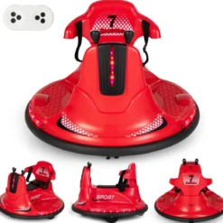 6V Kinder Autoscooter 360 Grad Drehung mit Musik & bunten LED Lichtern Rot