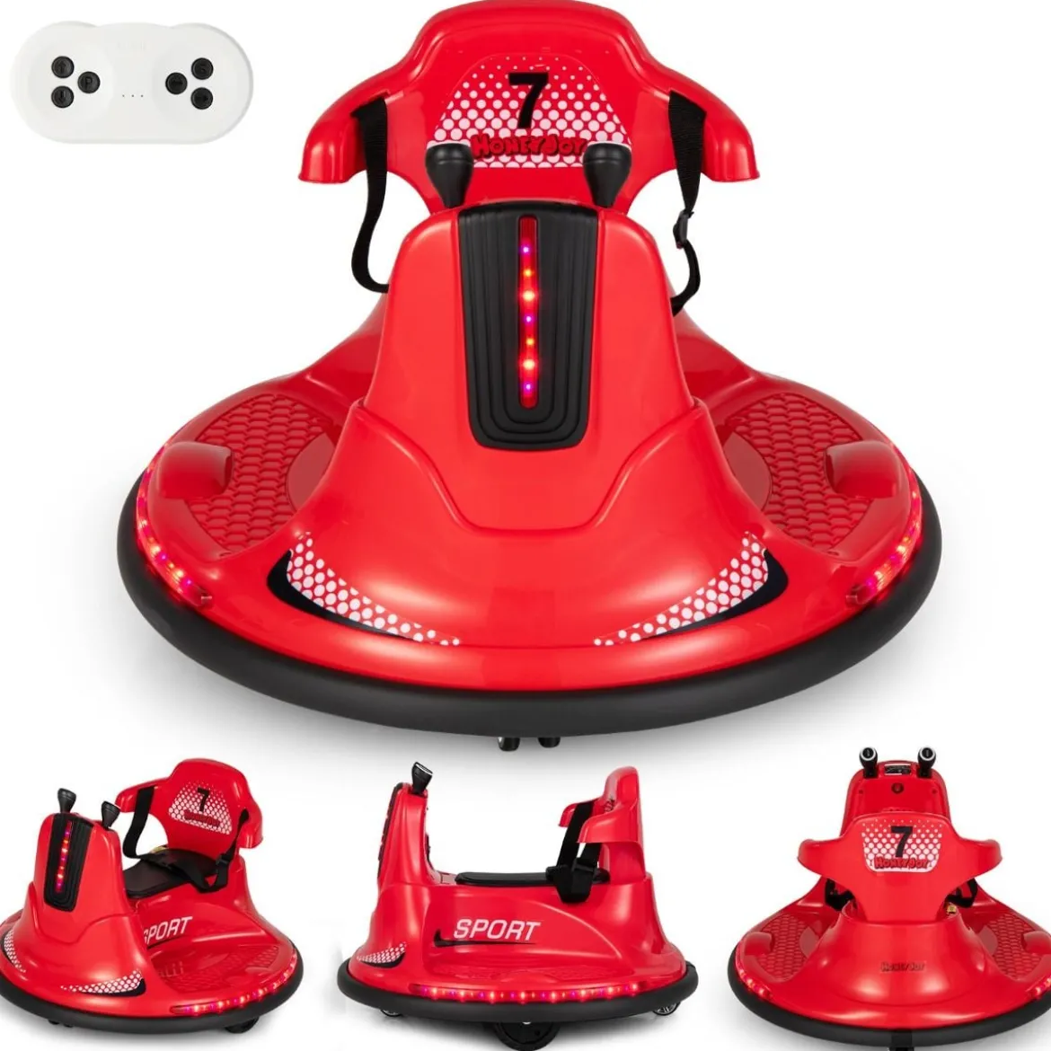 6V Kinder Autoscooter 360 Grad Drehung mit Musik & bunten LED Lichtern Rot