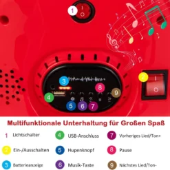 6V Kinder Autoscooter 360 Grad Drehung mit Musik & bunten LED Lichtern Rot