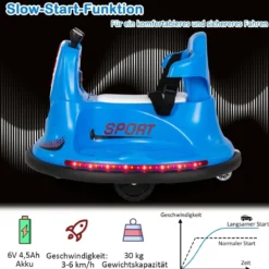 6V Kinder Autoscooter 360 Grad Drehung mit Musik & bunten LED Lichtern Blau